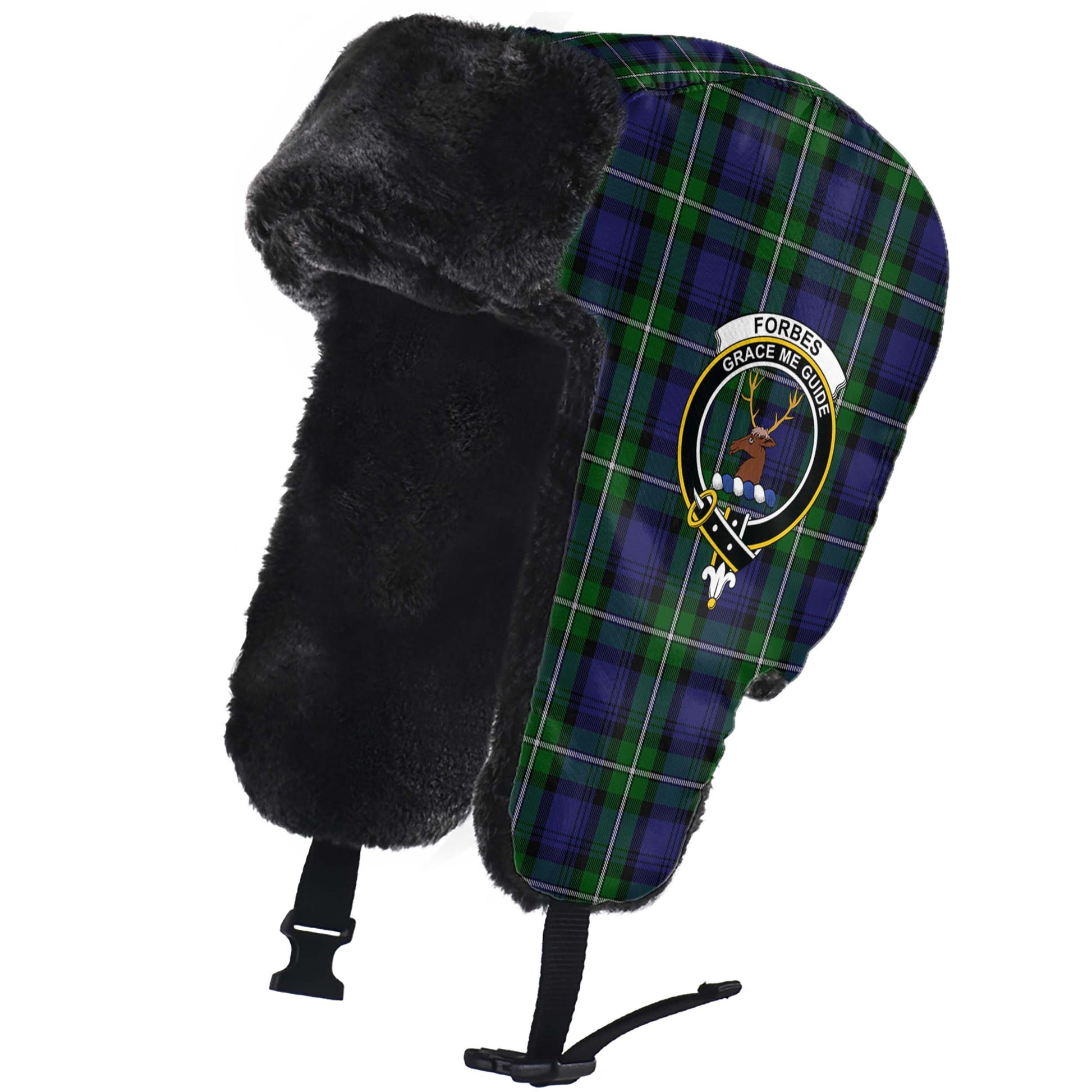 Forbes Tartan Winter Trapper Hat with Family Crest - Tartanvibesclothing