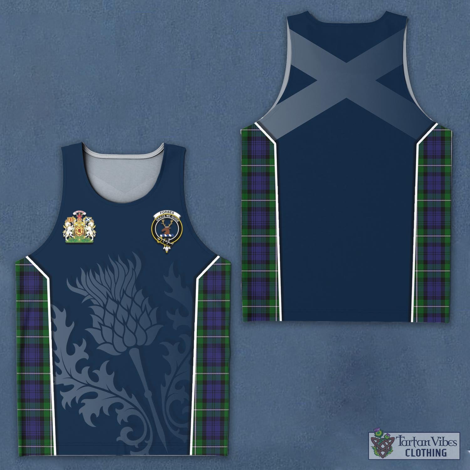 Tartan Vibes Clothing Forbes Tartan Men's Tanks Top with Family Crest and Scottish Thistle Vibes Sport Style