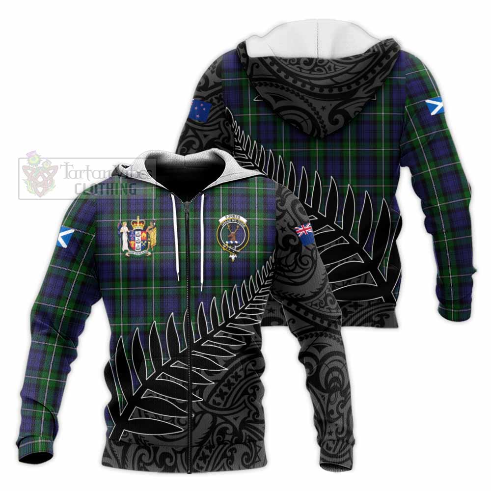 Tartan Vibes Clothing Forbes Crest Tartan Knitted Hoodie with New Zealand Silver Fern Half Style