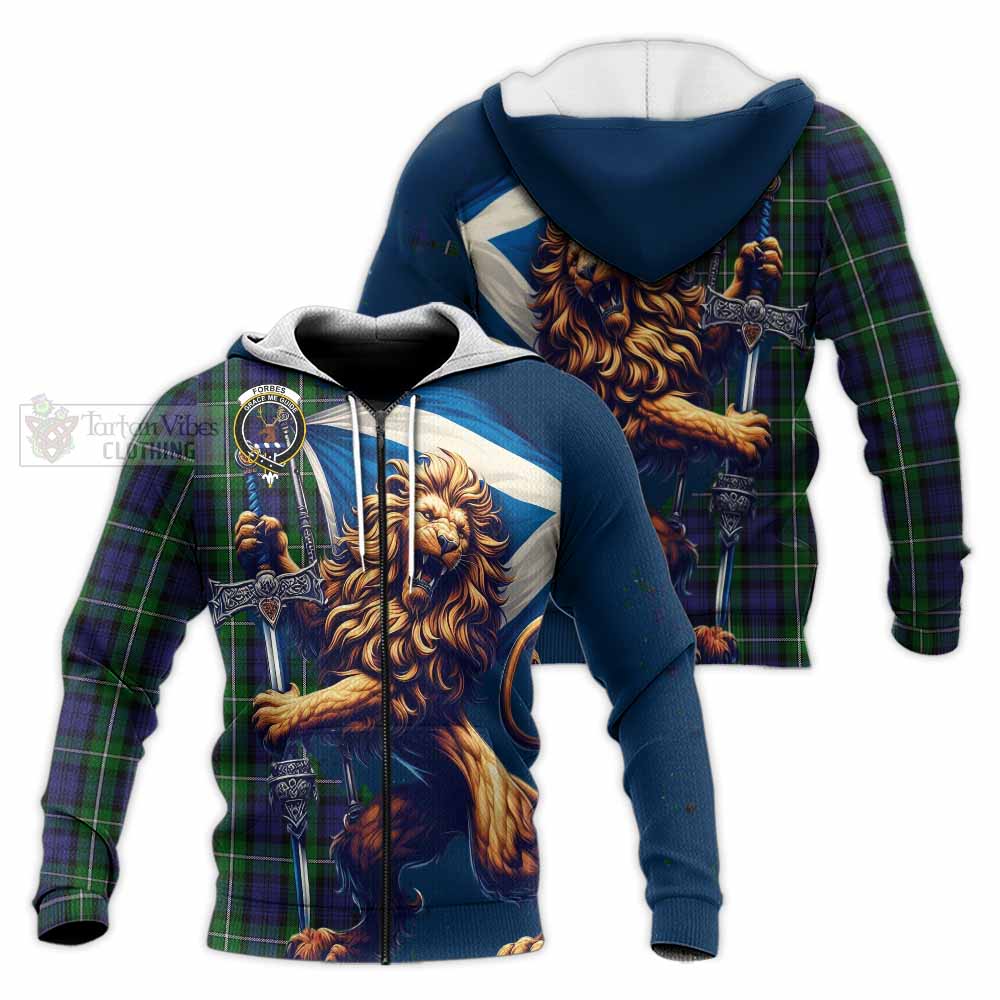 Tartan Vibes Clothing Forbes Tartan Family Crest Knitted Hoodie with Scottish Majestic Lion