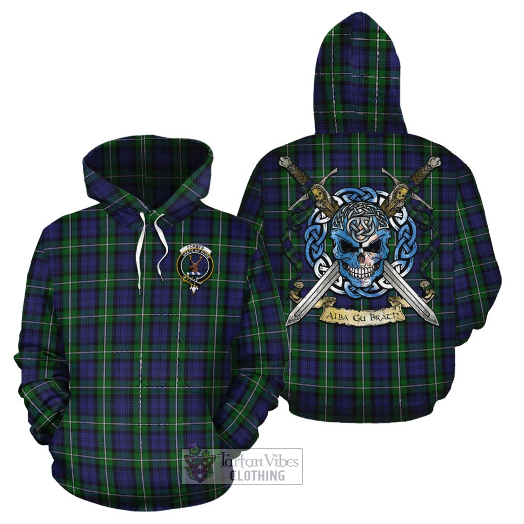 Tartan Vibes Clothing Forbes Tartan Cotton Hoodie with Family Crest Celtic Skull Style