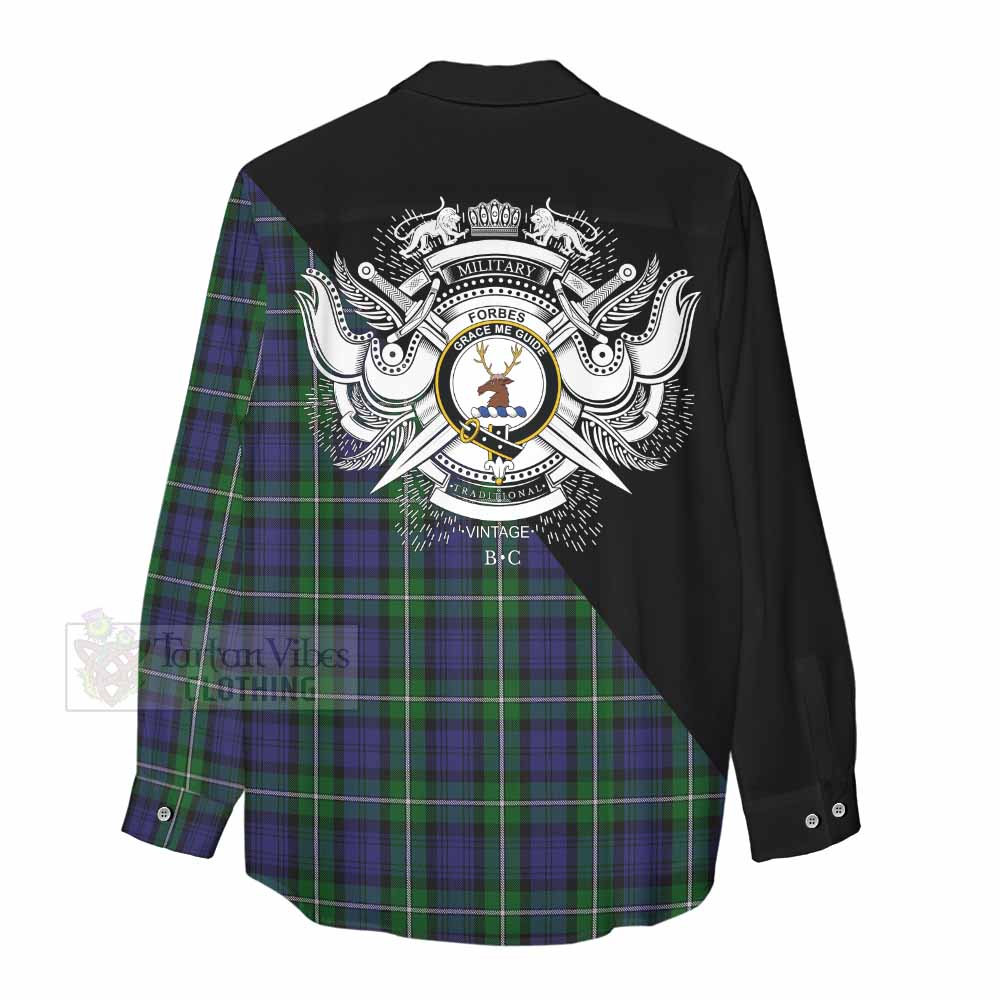 Tartan Vibes Clothing Forbes Tartan Women's Casual Shirt with Family Crest and Military Logo Style