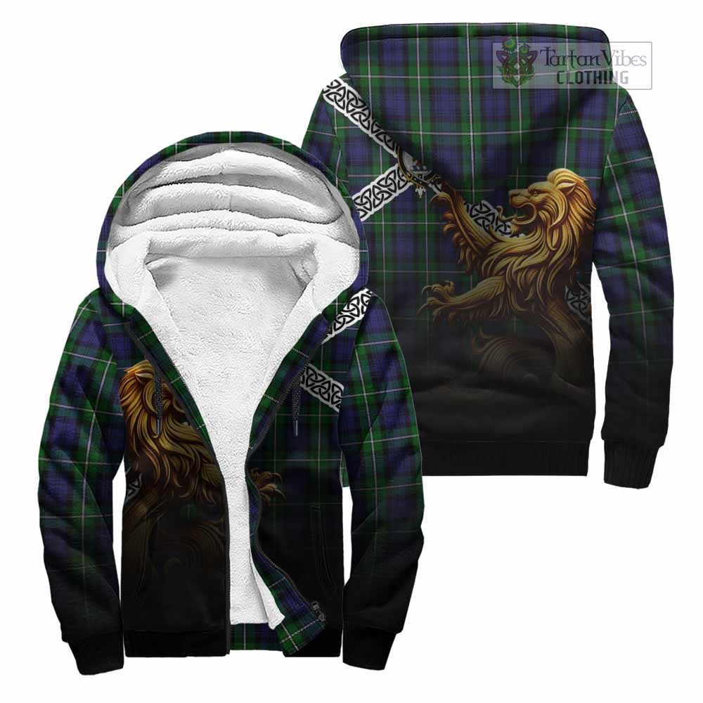 Forbes Crest Tartan Sherpa Hoodie with Golden Lion Emblem Celtic Style Unisex - Tartan Vibes Clothing