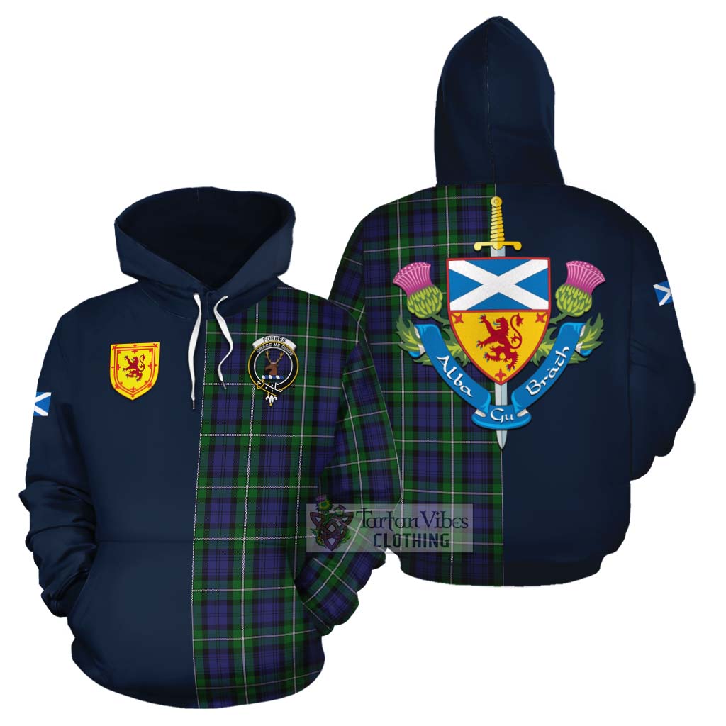 Tartan Vibes Clothing Forbes Tartan Cotton Hoodie Alba with Scottish Lion Royal Arm Half Style