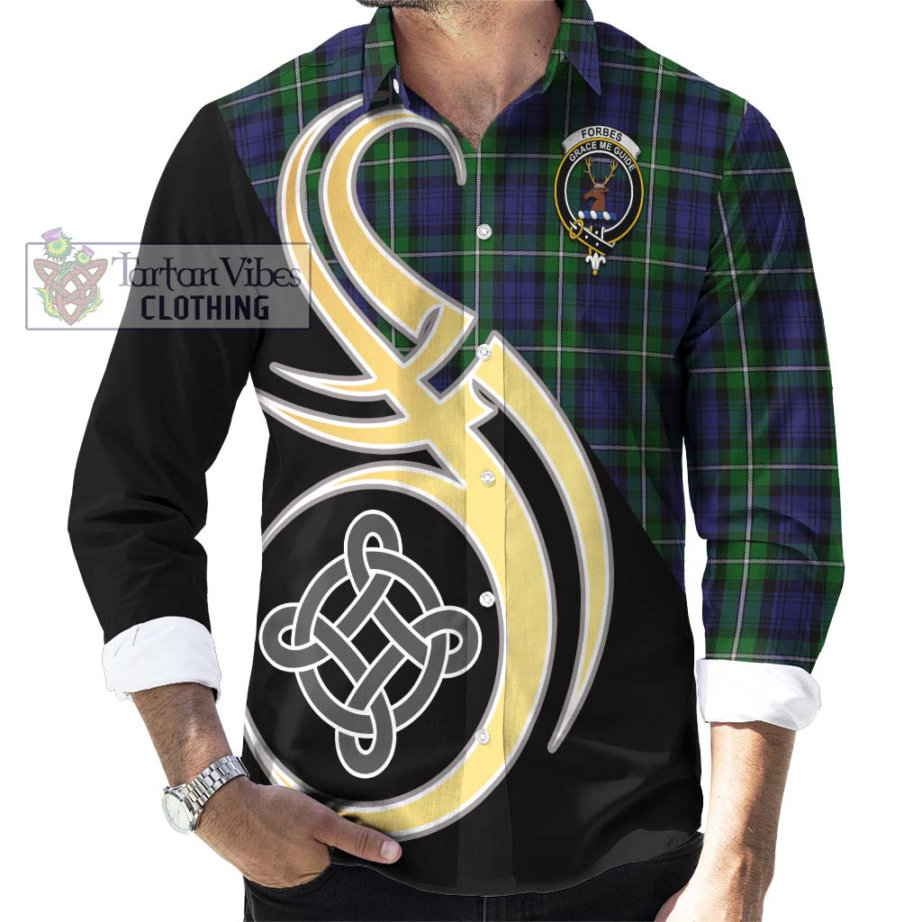 Forbes Tartan Long Sleeve Button Shirt with Family Crest and Celtic Symbol Style - Tartan Vibes Clothing