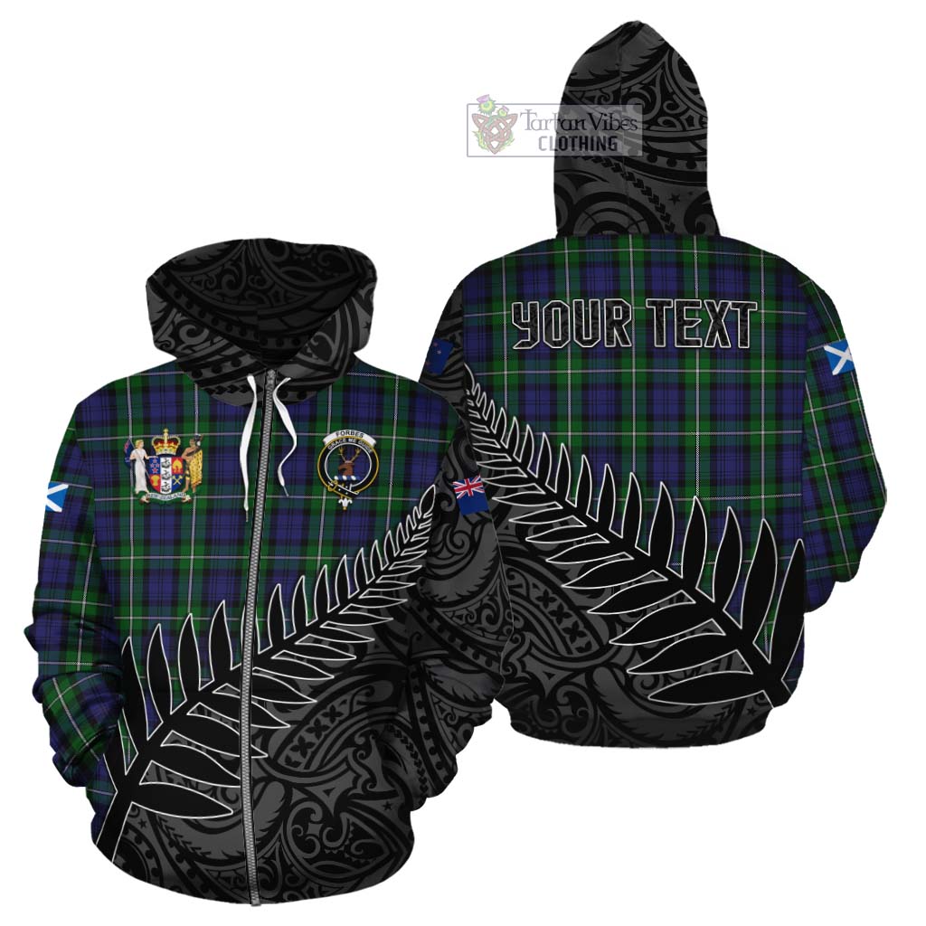 Tartan Vibes Clothing Forbes Crest Tartan Cotton Hoodie with New Zealand Silver Fern Half Style