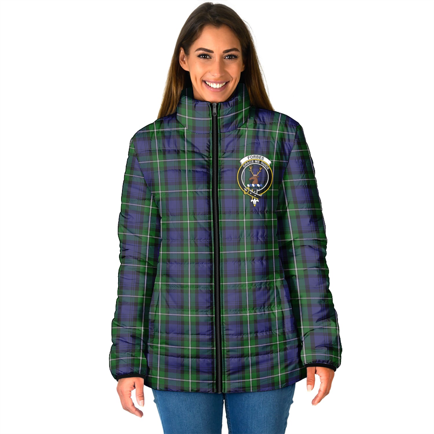 Forbes Tartan Padded Jacket with Family Crest - Tartan Vibes Clothing