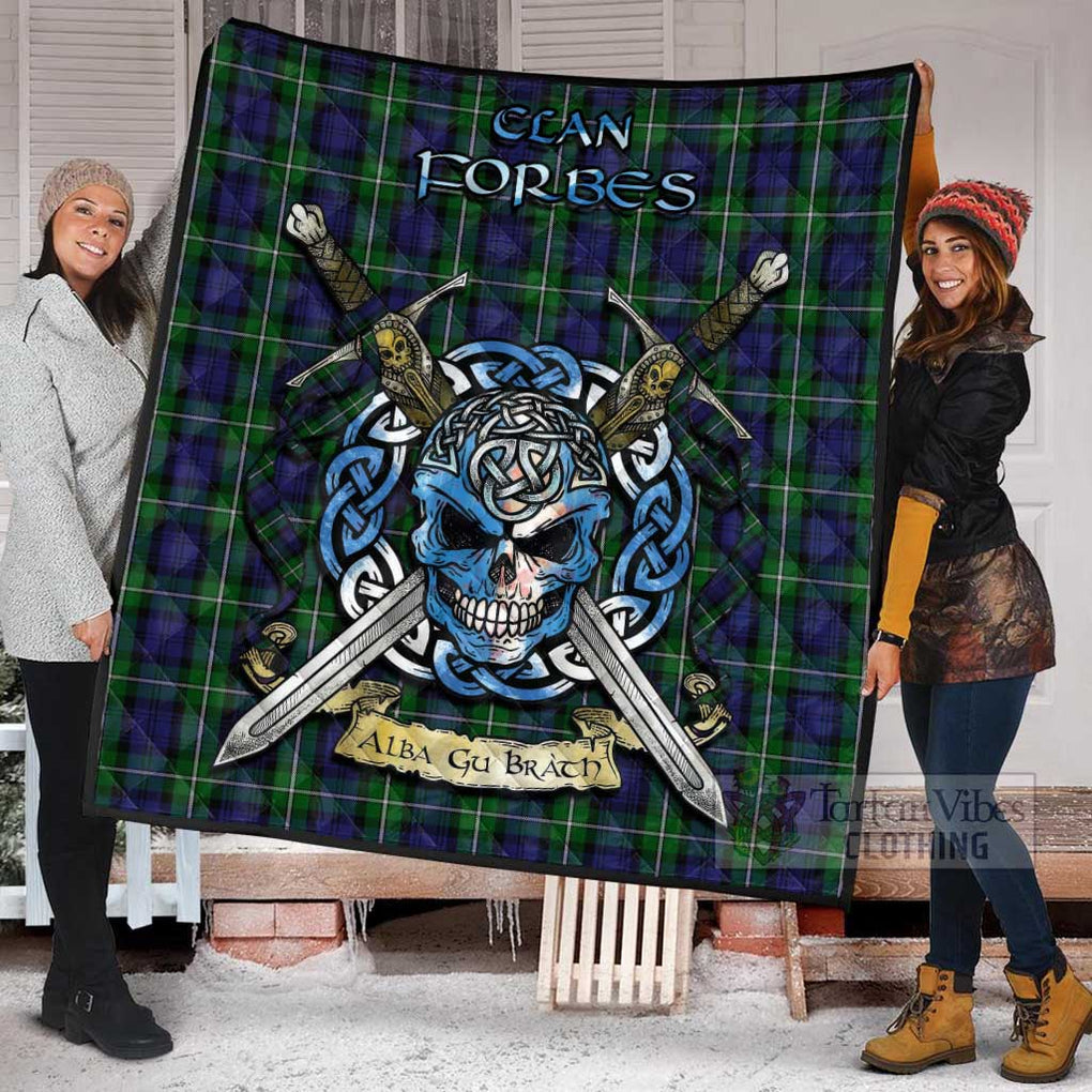 Tartan Vibes Clothing Forbes Tartan Quilt with Celtic Skull Alba Gu Brath Style