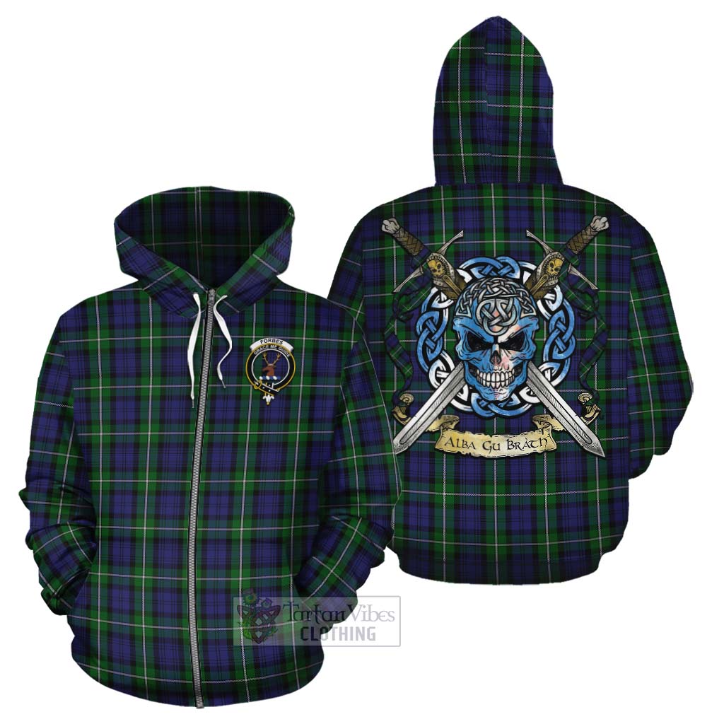 Tartan Vibes Clothing Forbes Tartan Cotton Hoodie with Family Crest Celtic Skull Style