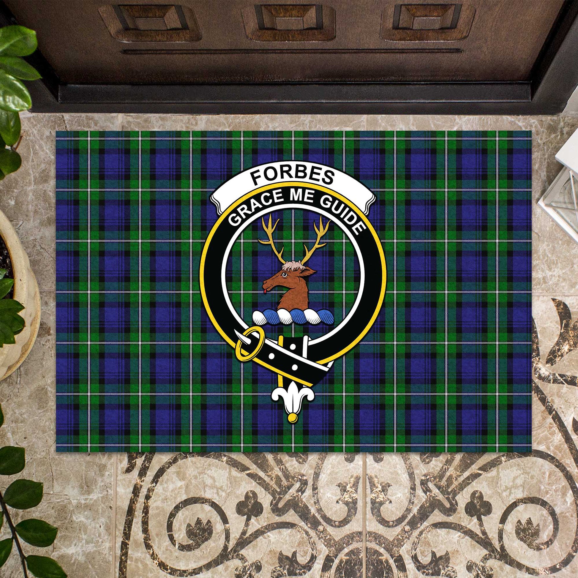 Forbes Tartan Door Mat with Family Crest - Tartanvibesclothing