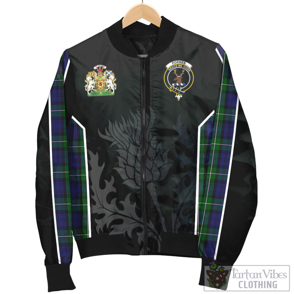 Tartan Vibes Clothing Forbes Tartan Bomber Jacket with Family Crest and Scottish Thistle Vibes Sport Style