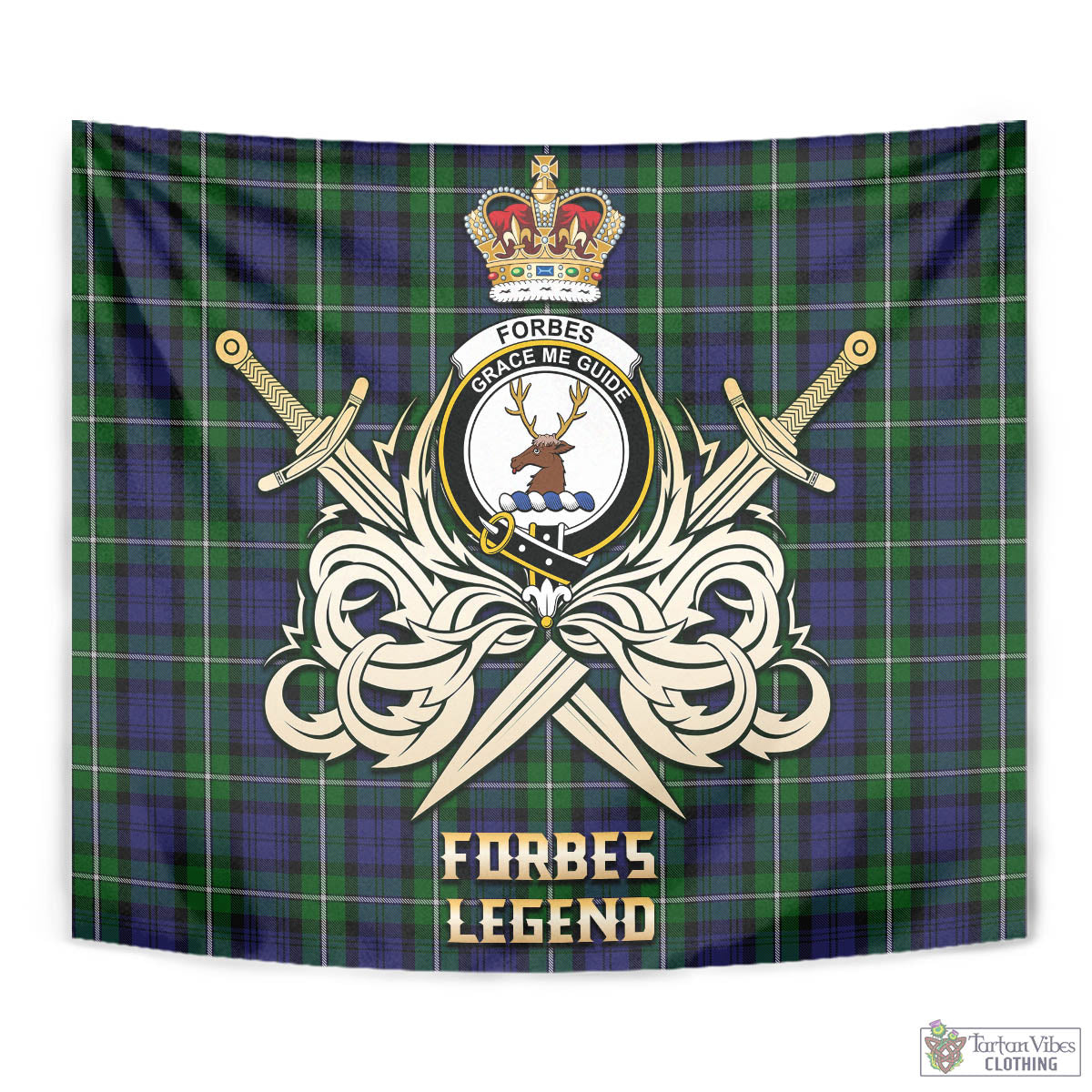 Tartan Vibes Clothing Forbes Tartan Tapestry with Clan Crest and the Golden Sword of Courageous Legacy