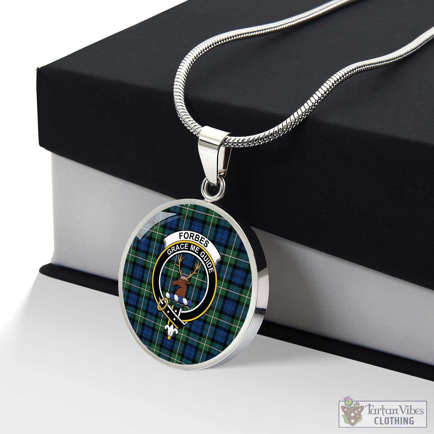 Tartan Vibes Clothing Forbes Ancient Tartan Circle Necklace with Family Crest