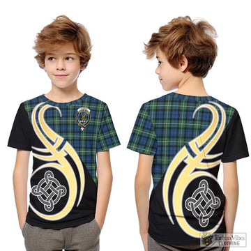 Forbes Ancient Tartan Kid T-Shirt with Family Crest and Celtic Symbol Style