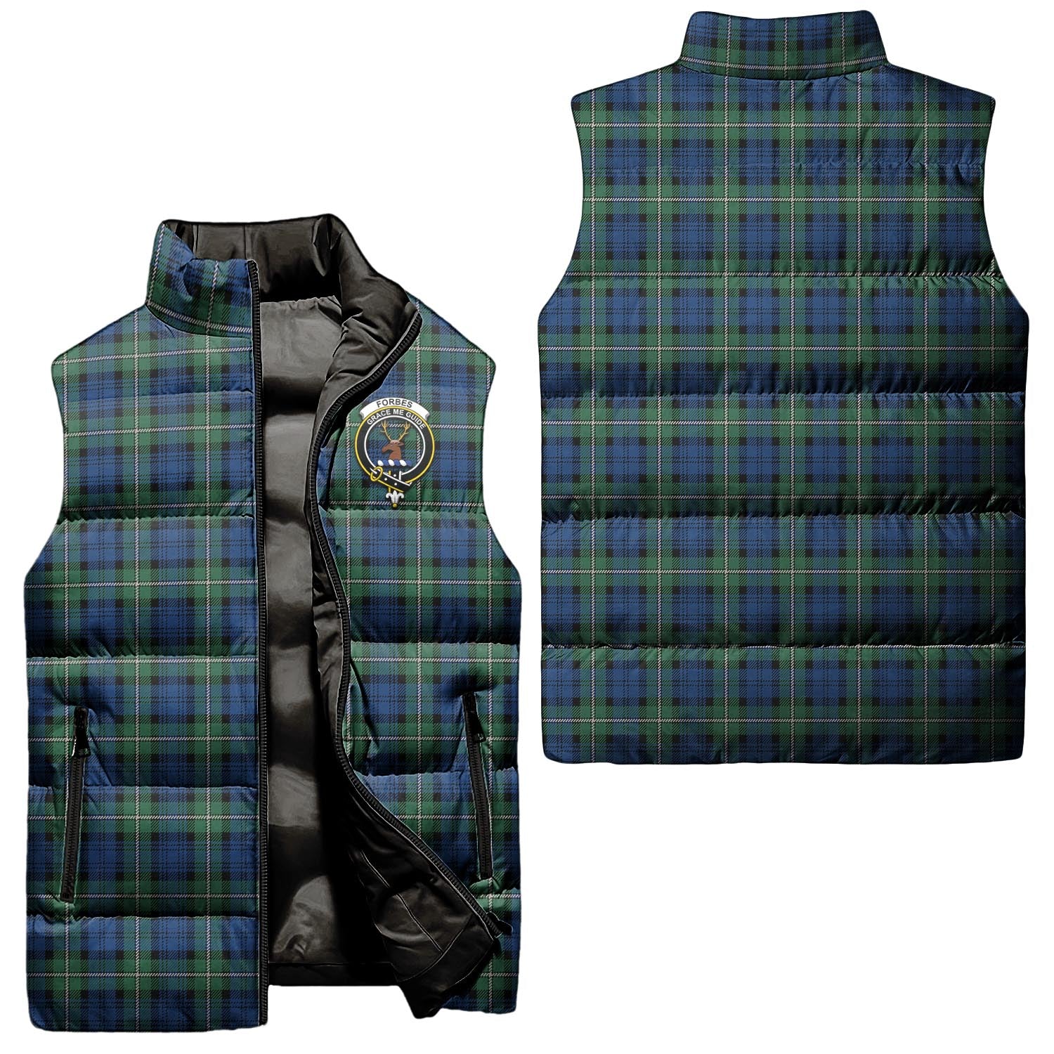 Forbes Ancient Tartan Sleeveless Puffer Jacket with Family Crest Unisex - Tartanvibesclothing