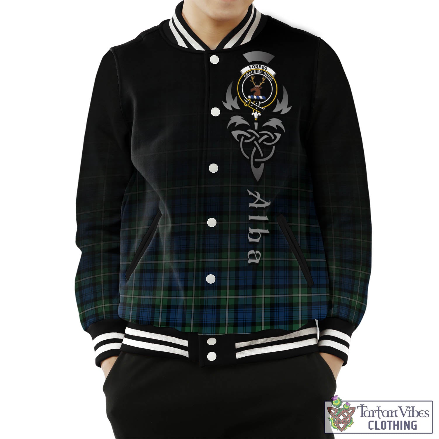 Tartan Vibes Clothing Forbes Ancient Tartan Baseball Jacket Featuring Alba Gu Brath Family Crest Celtic Inspired