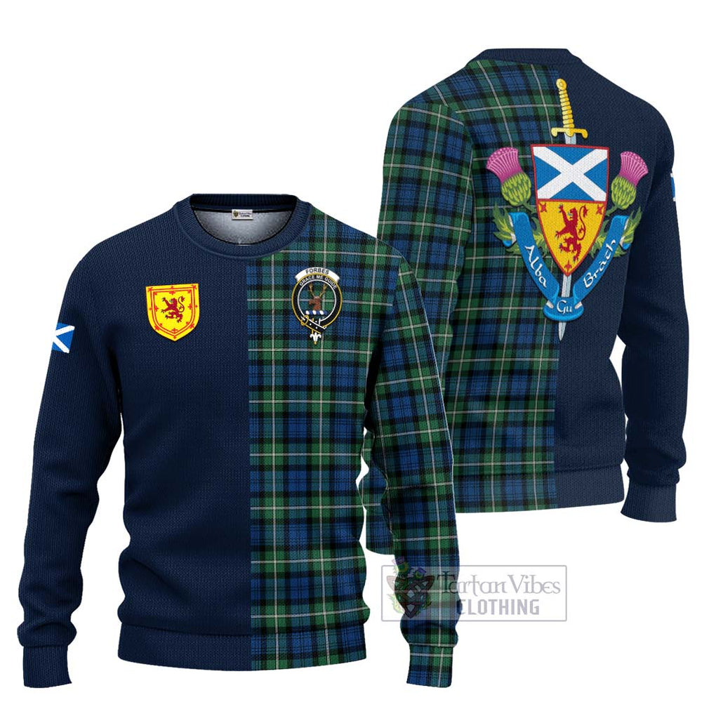 Tartan Vibes Clothing Forbes Ancient Tartan Knitted Sweater with Scottish Lion Royal Arm Half Style