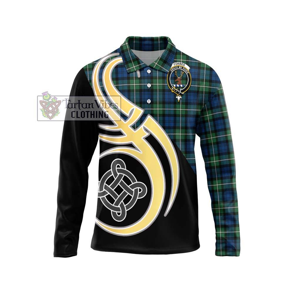 Forbes Ancient Tartan Long Sleeve Polo Shirt with Family Crest and Celtic Symbol Style Unisex - Tartan Vibes Clothing