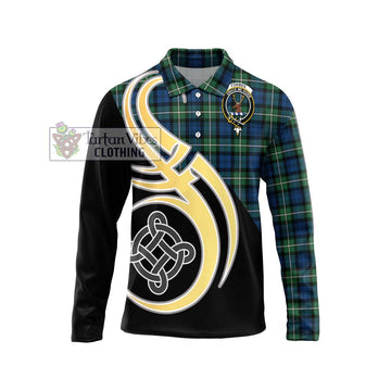 Forbes Ancient Tartan Long Sleeve Polo Shirt with Family Crest and Celtic Symbol Style