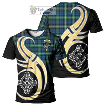 Forbes Ancient Tartan T-Shirt with Family Crest and Celtic Symbol Style