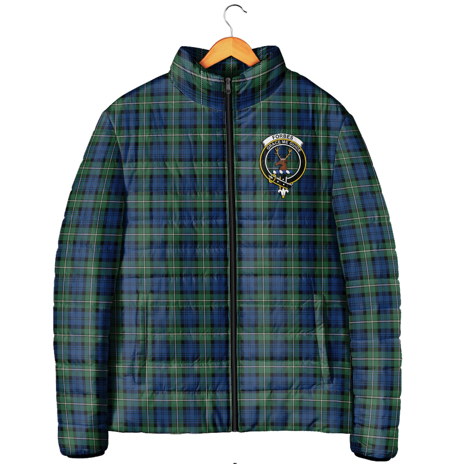 Forbes Ancient Tartan Padded Jacket with Family Crest Men's Padded Jacket - Tartan Vibes Clothing