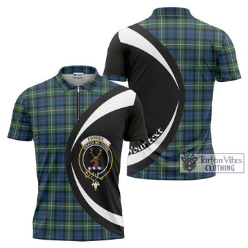 Forbes Ancient Tartan Zipper Polo Shirt with Family Crest Circle Style