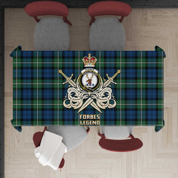 Forbes Ancient Tartan Tablecloth with Clan Crest and the Golden Sword of Courageous Legacy