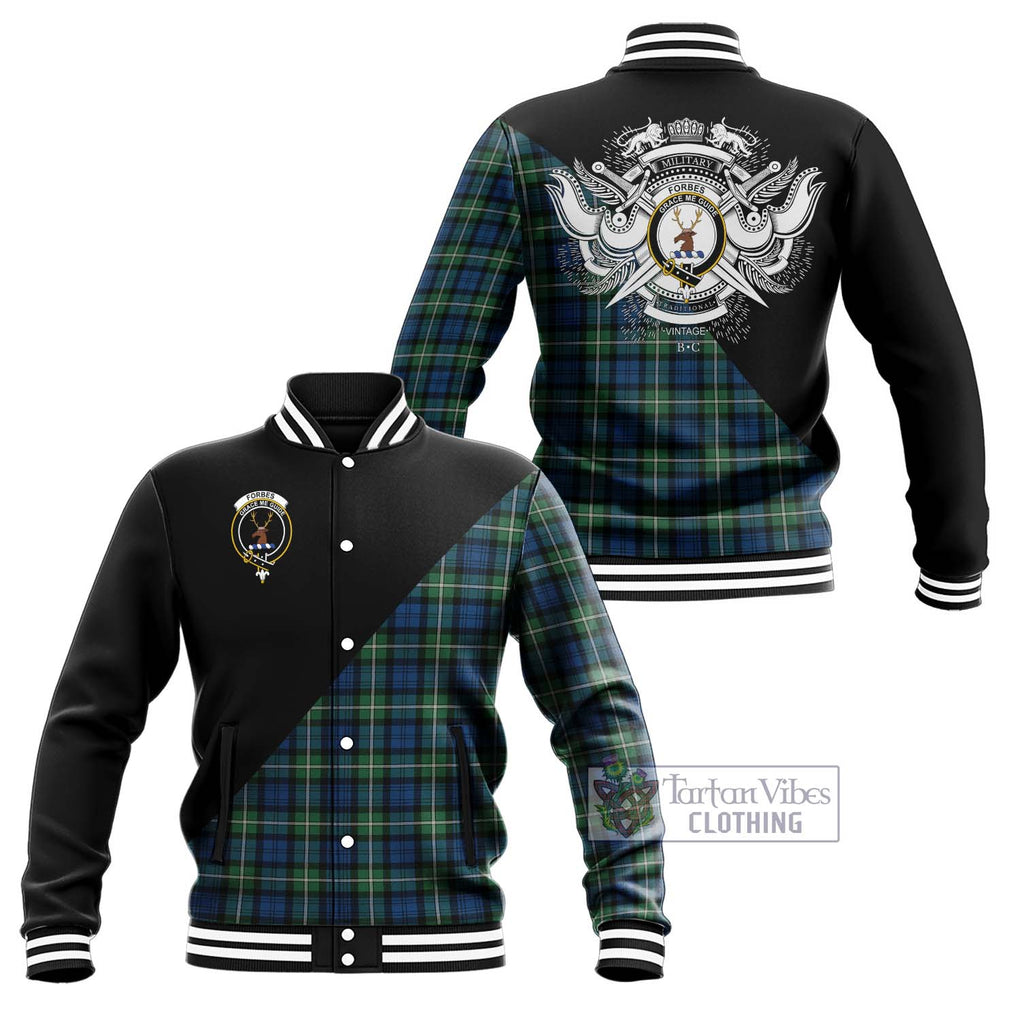 Forbes Ancient Tartan Baseball Jacket with Family Crest and Military Logo Style Unisex - Tartanvibesclothing Shop