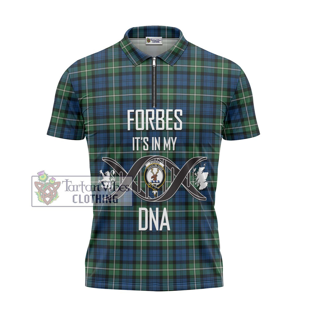 Forbes Ancient Tartan Zipper Polo Shirt with Family Crest DNA In Me Style - Tartanvibesclothing Shop