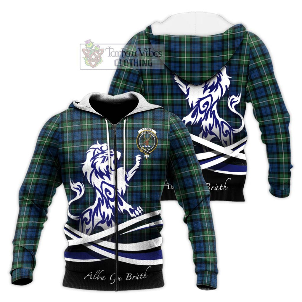 Forbes Ancient Tartan Knitted Hoodie with Alba Gu Brath Regal Lion Emblem Unisex Knitted Zip Hoodie - Tartanvibesclothing Shop