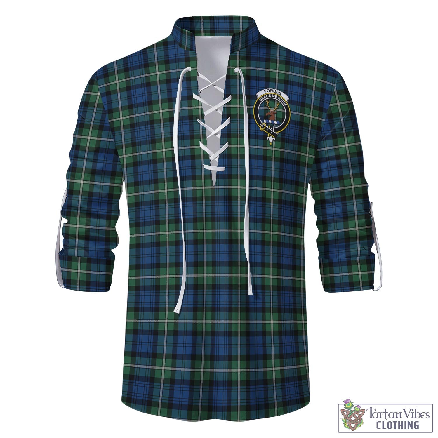 Tartan Vibes Clothing Forbes Ancient Tartan Men's Scottish Traditional Jacobite Ghillie Kilt Shirt with Family Crest