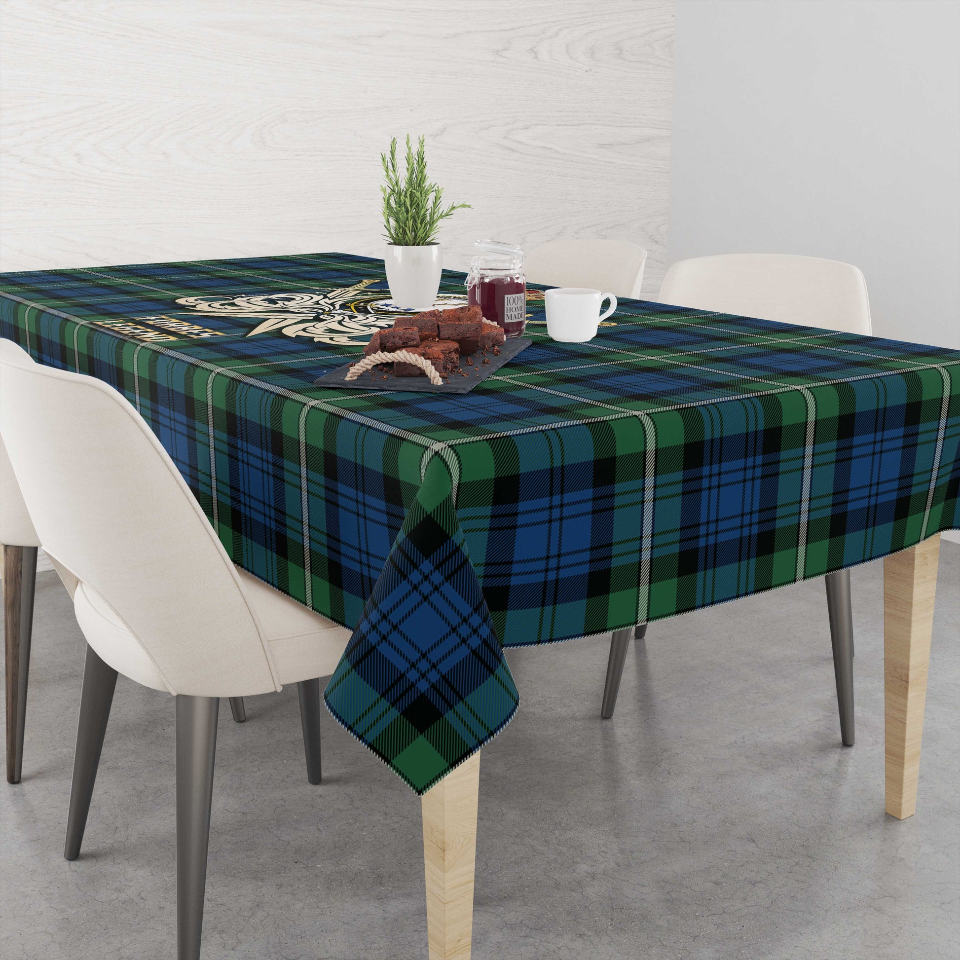 Tartan Vibes Clothing Forbes Ancient Tartan Tablecloth with Clan Crest and the Golden Sword of Courageous Legacy