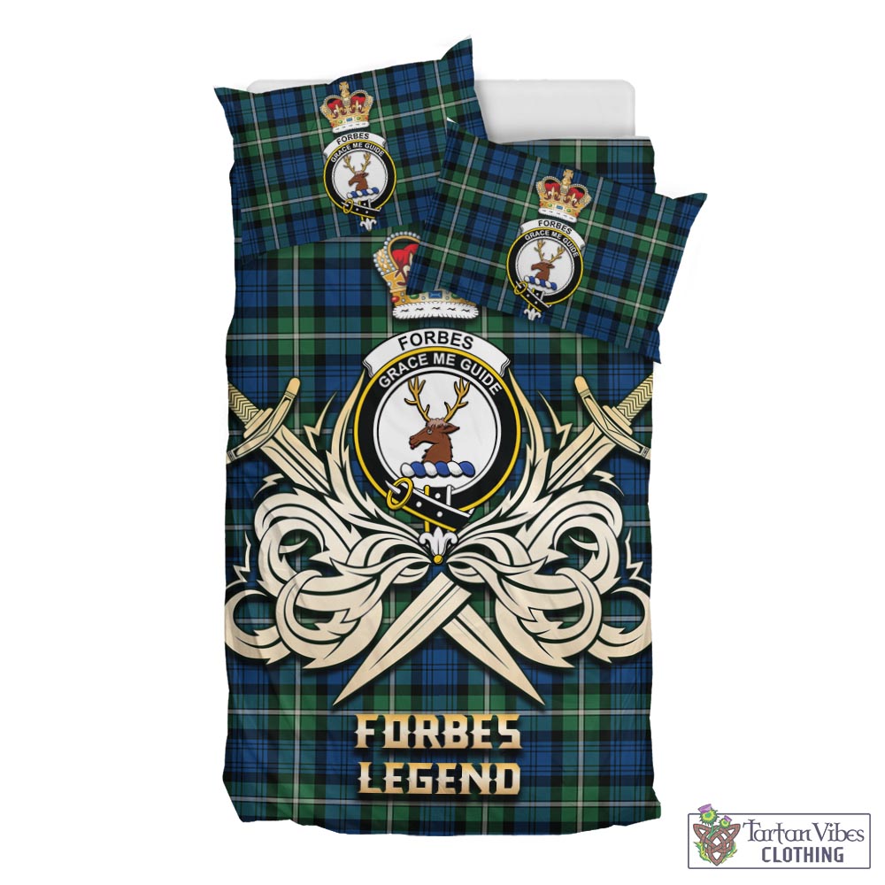 Tartan Vibes Clothing Forbes Ancient Tartan Bedding Set with Clan Crest and the Golden Sword of Courageous Legacy