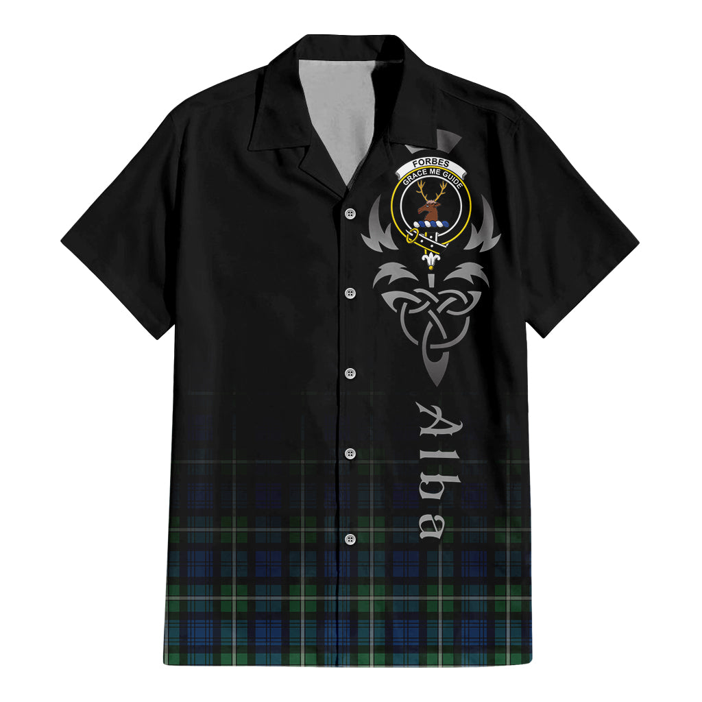 Tartan Vibes Clothing Forbes Ancient Tartan Short Sleeve Button Up Featuring Alba Gu Brath Family Crest Celtic Inspired