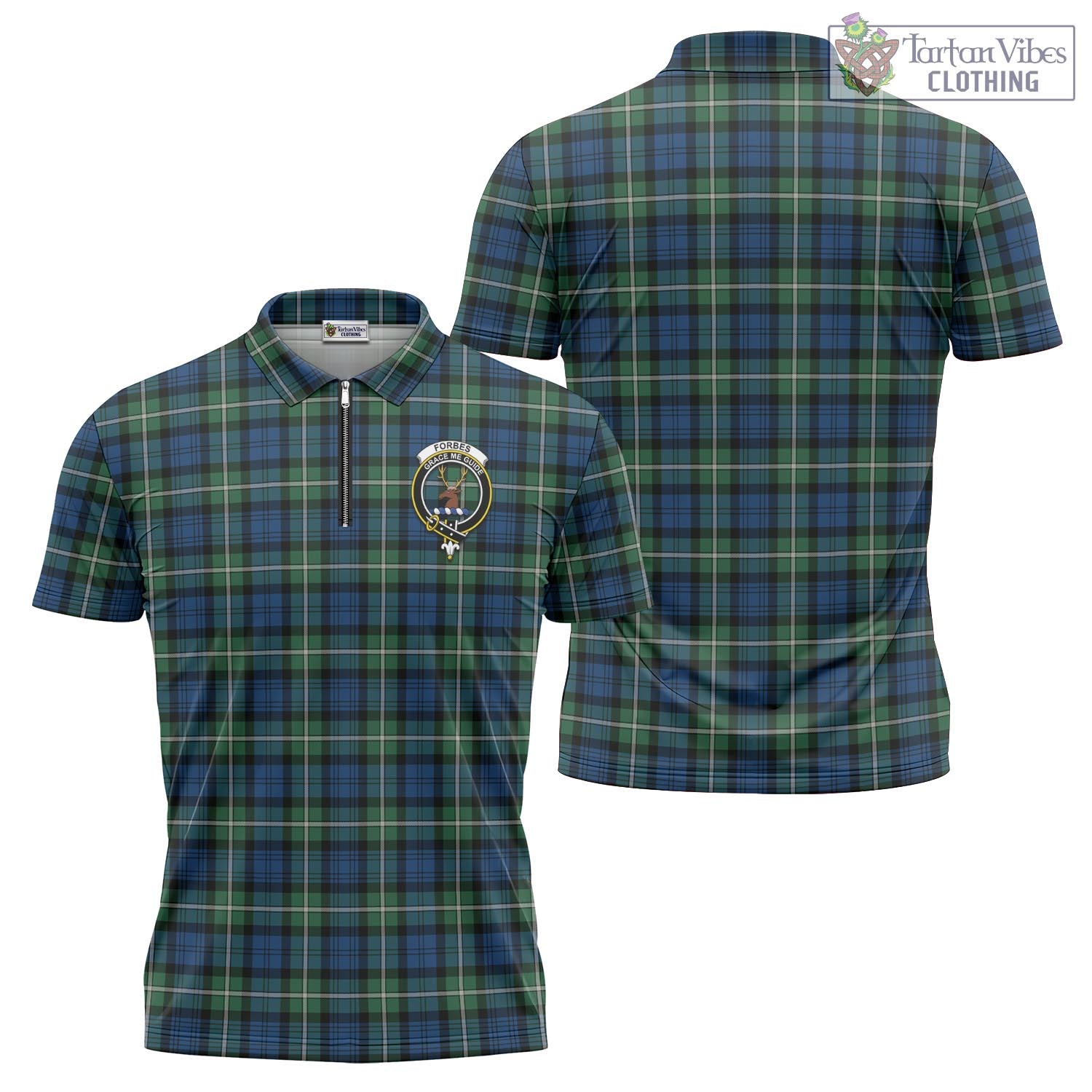 Tartan Vibes Clothing Forbes Ancient Tartan Zipper Polo Shirt with Family Crest