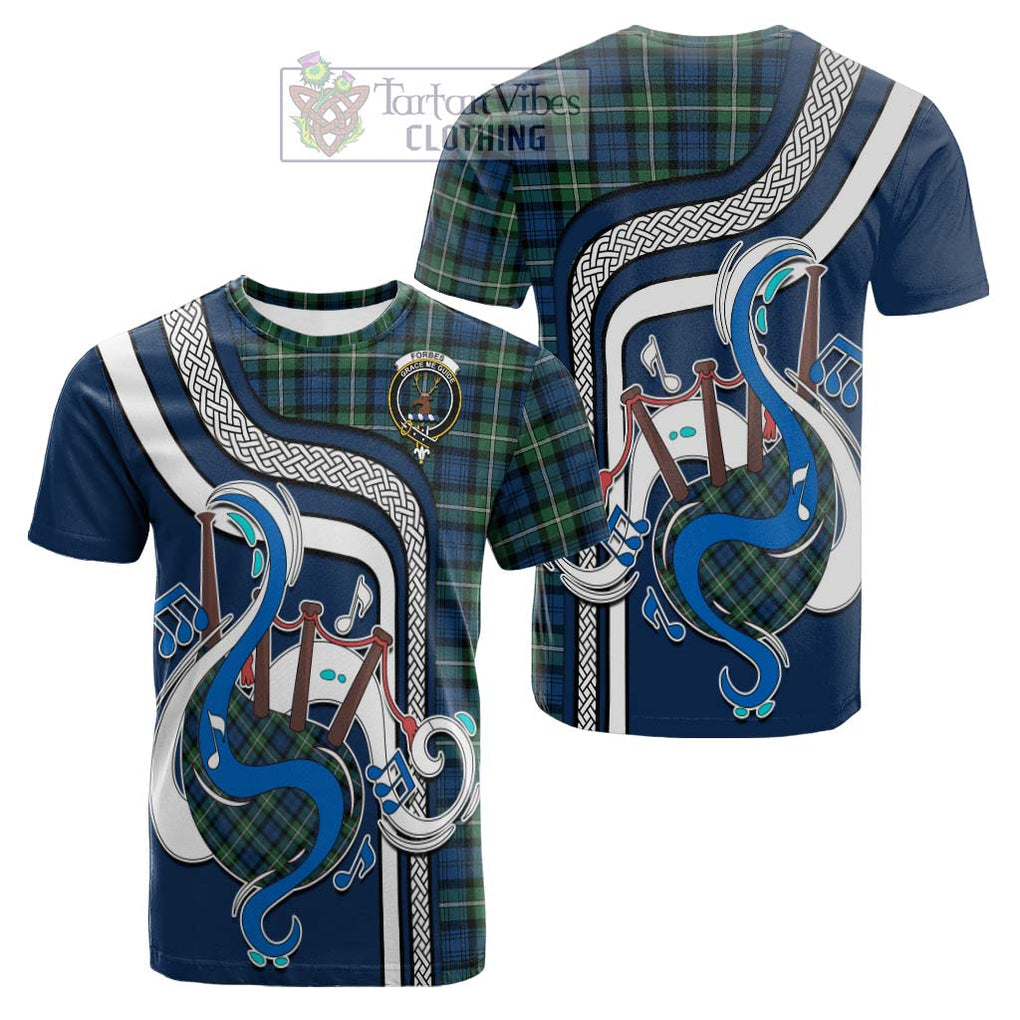 Tartan Vibes Clothing Forbes Ancient Tartan Cotton T-shirt with Epic Bagpipe Style