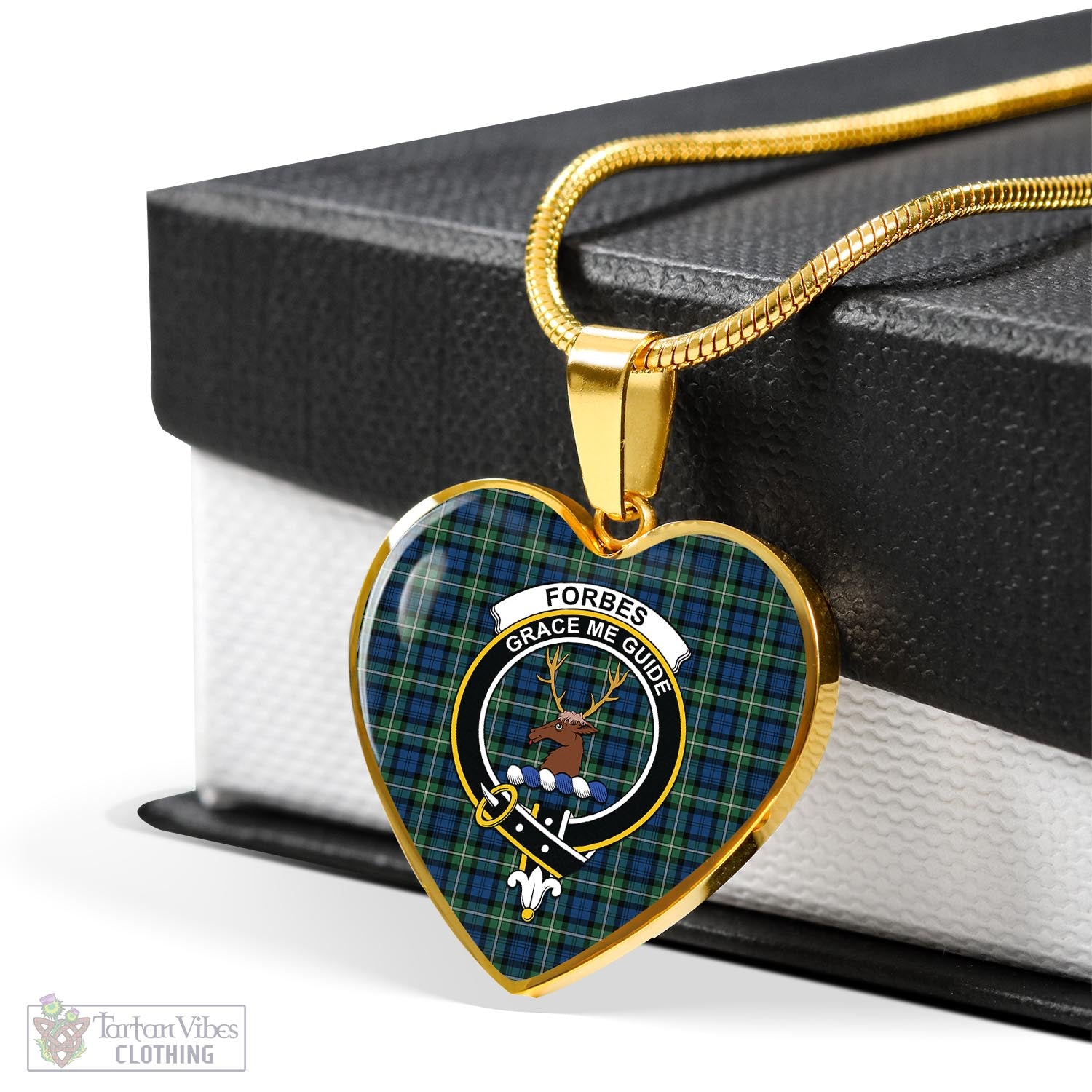 Tartan Vibes Clothing Forbes Ancient Tartan Heart Necklace with Family Crest