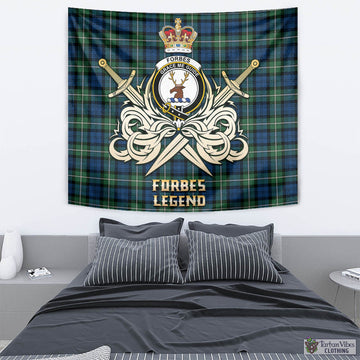 Forbes Ancient Tartan Tapestry with Clan Crest and the Golden Sword of Courageous Legacy