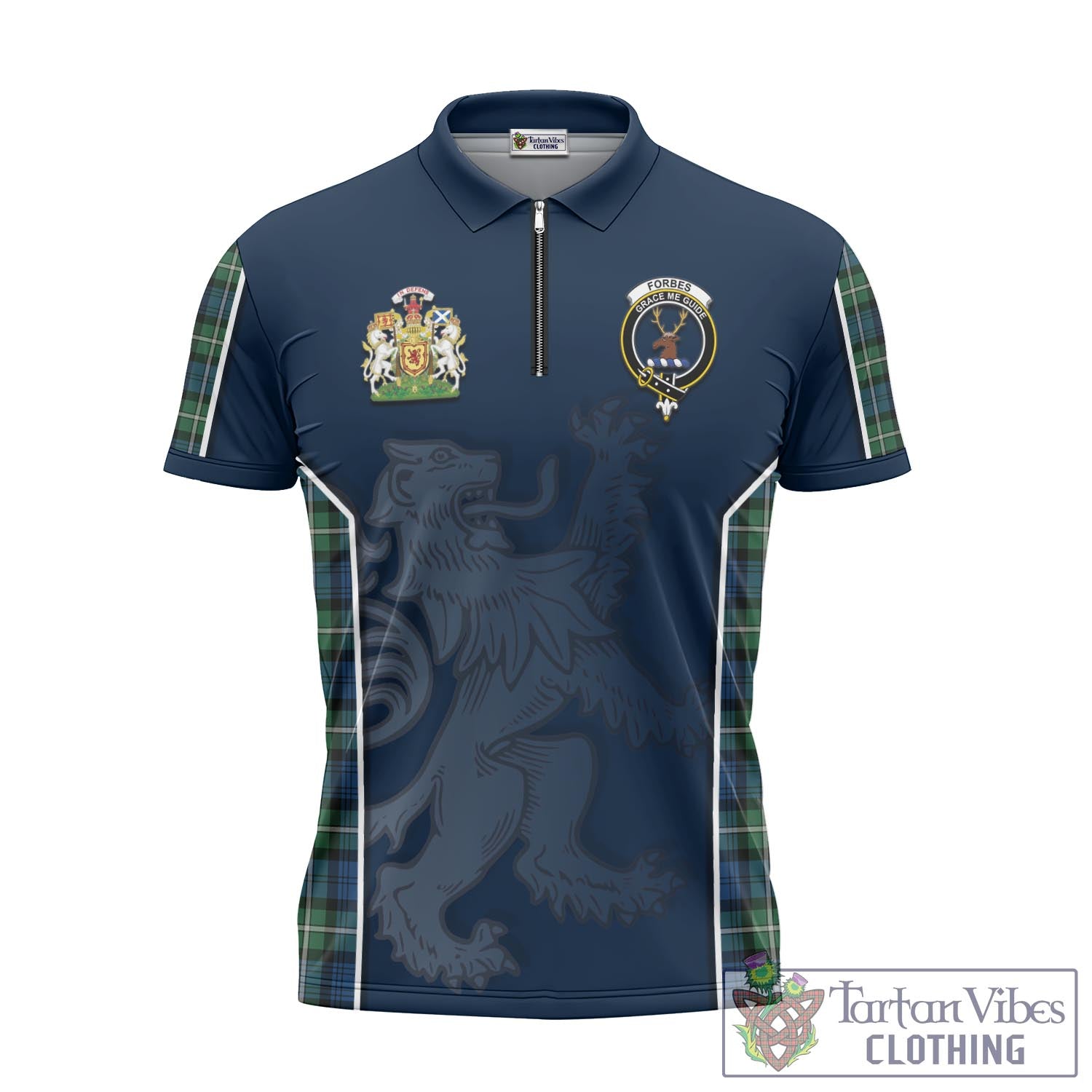 Tartan Vibes Clothing Forbes Ancient Tartan Zipper Polo Shirt with Family Crest and Lion Rampant Vibes Sport Style