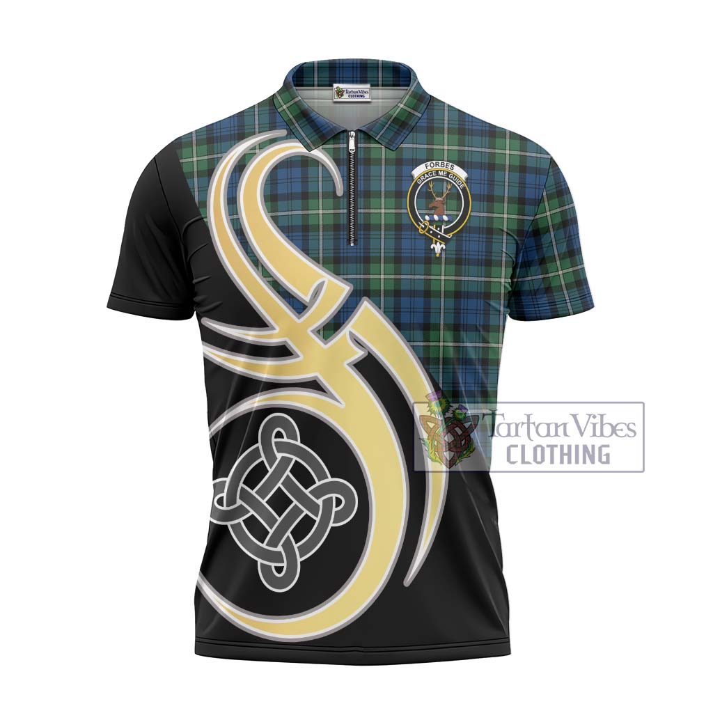 Tartan Vibes Clothing Forbes Ancient Tartan Zipper Polo Shirt with Family Crest and Celtic Symbol Style