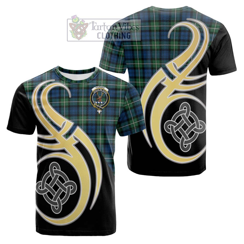 Tartan Vibes Clothing Forbes Ancient Tartan Cotton T-shirt with Family Crest and Celtic Symbol Style