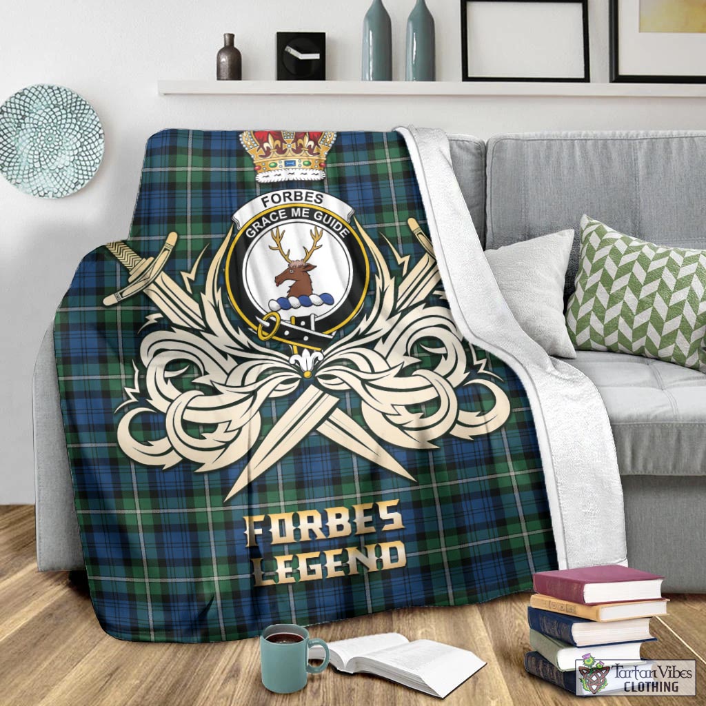 Tartan Vibes Clothing Forbes Ancient Tartan Blanket with Clan Crest and the Golden Sword of Courageous Legacy