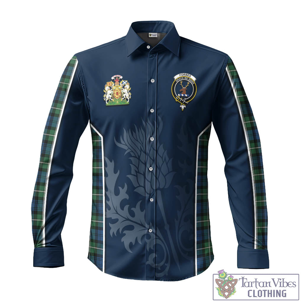 Tartan Vibes Clothing Forbes Ancient Tartan Long Sleeve Button Up Shirt with Family Crest and Scottish Thistle Vibes Sport Style