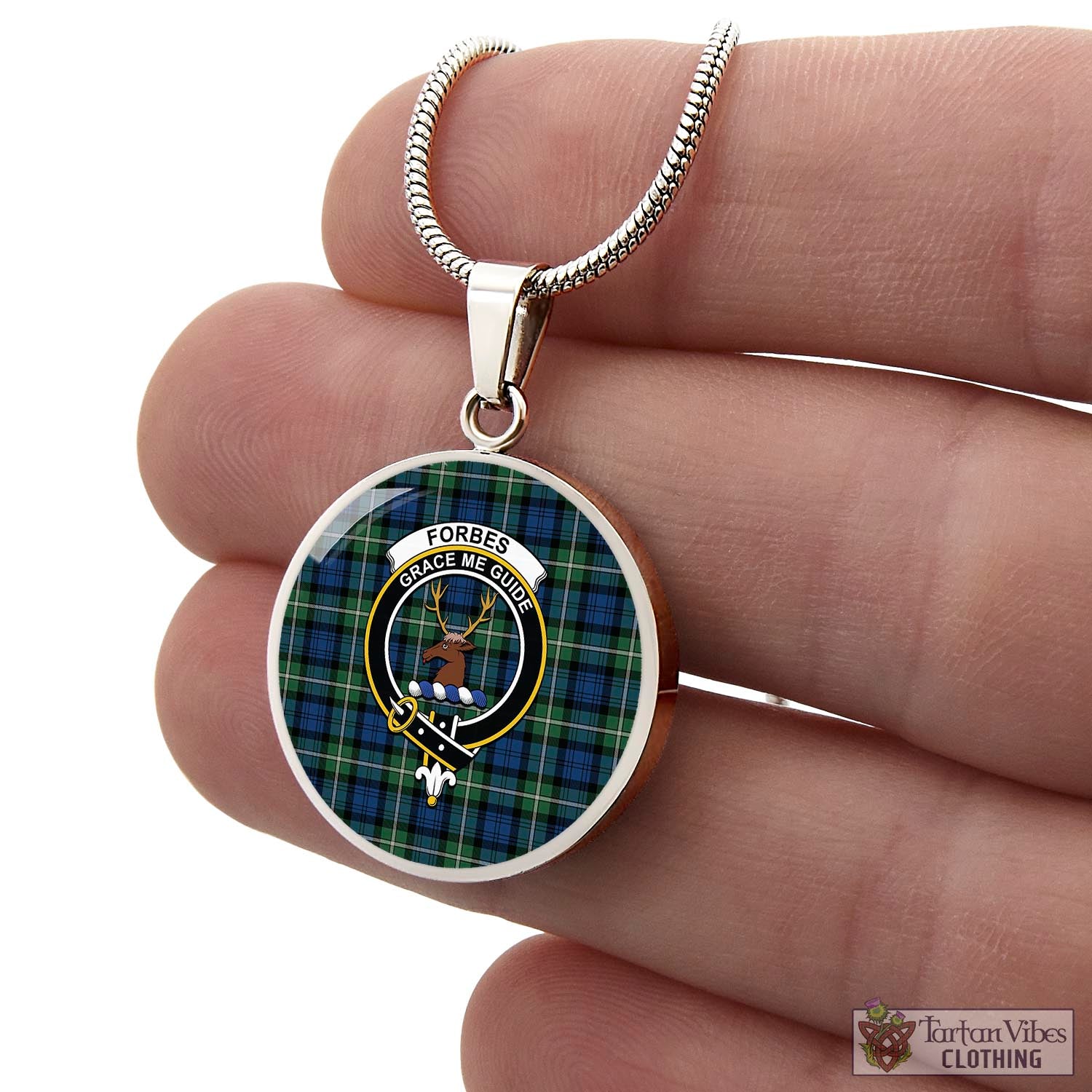 Tartan Vibes Clothing Forbes Ancient Tartan Circle Necklace with Family Crest