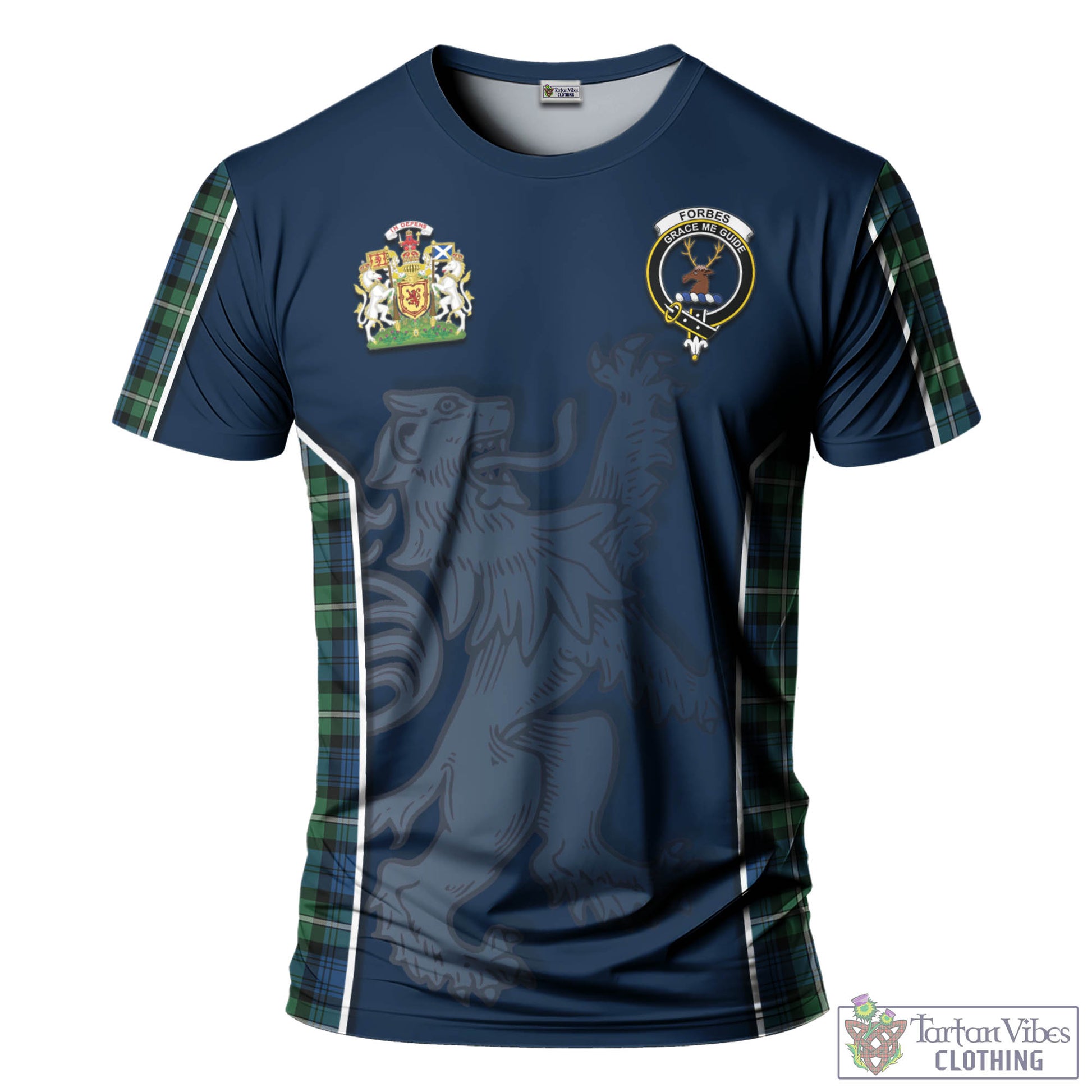 Tartan Vibes Clothing Forbes Ancient Tartan T-Shirt with Family Crest and Lion Rampant Vibes Sport Style