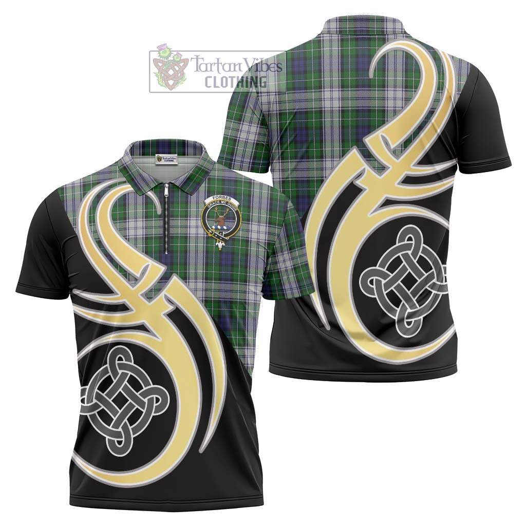 Tartan Vibes Clothing Forbes Dress Tartan Zipper Polo Shirt with Family Crest and Celtic Symbol Style