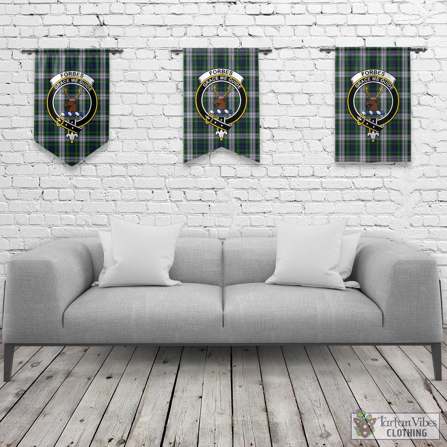 Tartan Vibes Clothing Forbes Dress Tartan Gonfalon, Tartan Banner with Family Crest