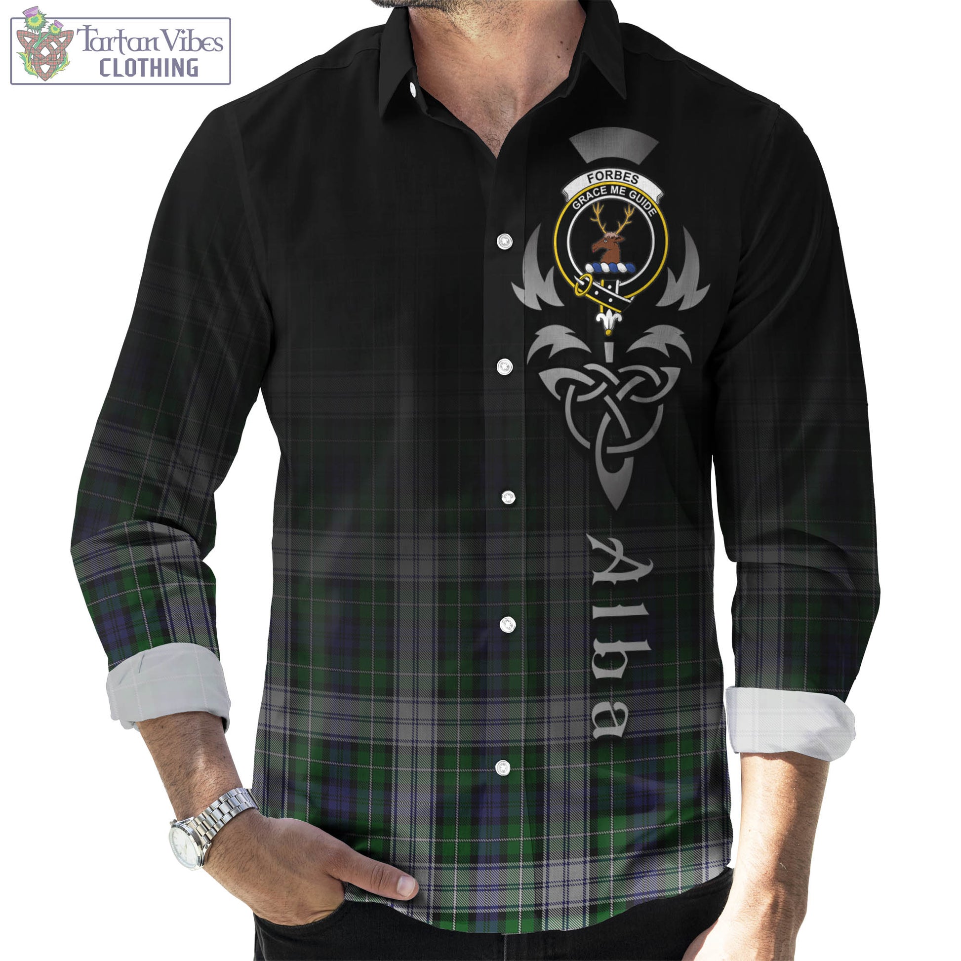 Tartan Vibes Clothing Forbes Dress Tartan Long Sleeve Button Up Featuring Alba Gu Brath Family Crest Celtic Inspired