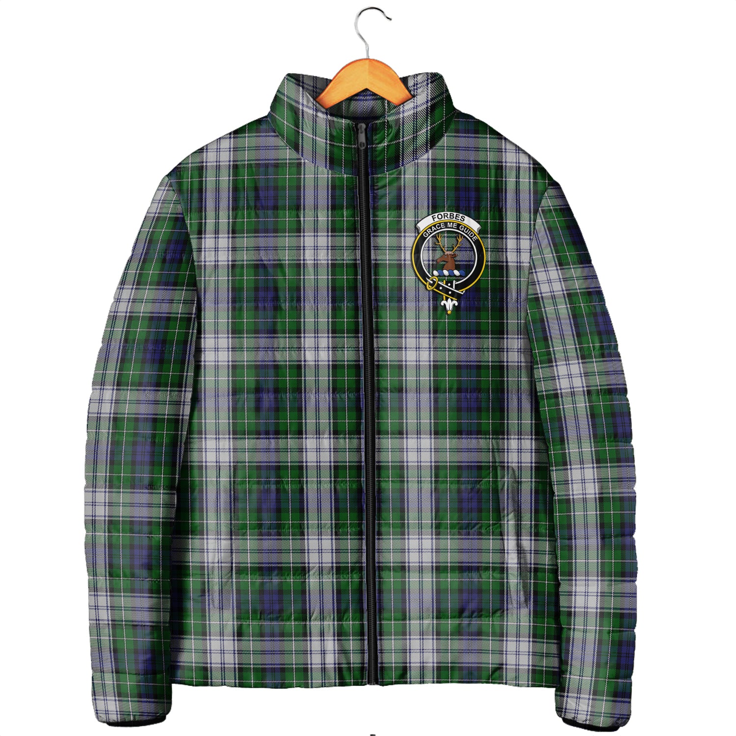 Forbes Dress Tartan Padded Jacket with Family Crest Men's Padded Jacket - Tartan Vibes Clothing