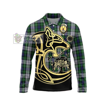 Forbes Dress Tartan Long Sleeve Polo Shirt with Family Crest Celtic Wolf Style